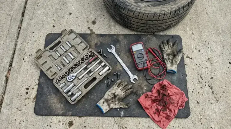 Mobile mechanic tools laid out on a work mat in Columbia SC