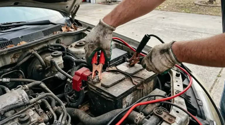 Mechanic jump-starting a car that won't start in Columbia SC