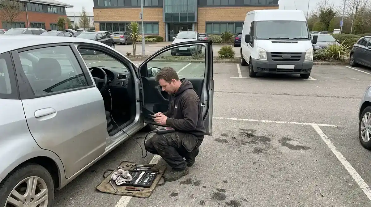 Come-to-you mobile mechanic working in a Columbia SC parking lot