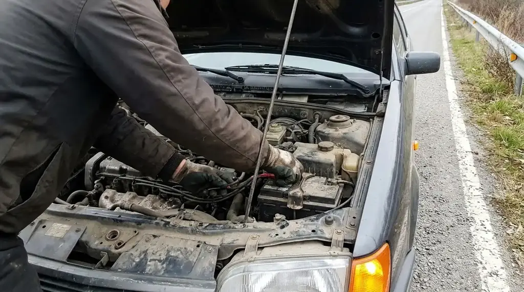 Mobile mechanic repairing a car on the roadside