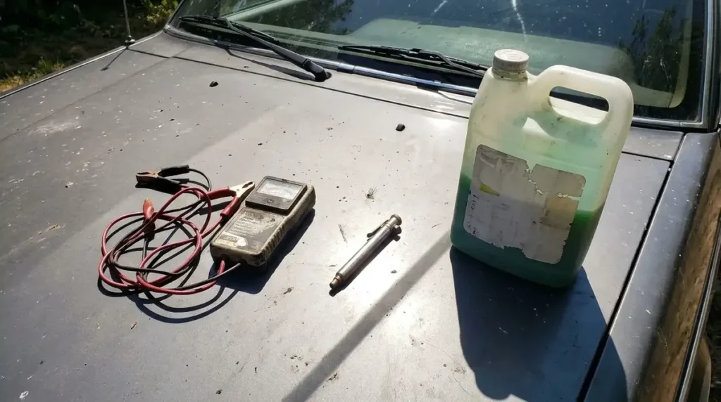 Summer car checklist tools on a car hood